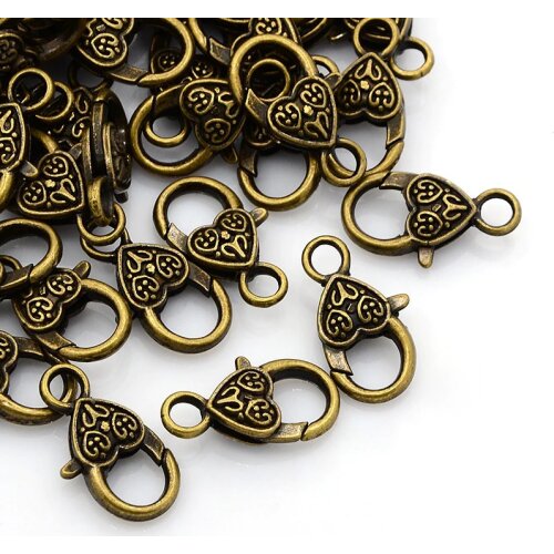 5pcs/lot Tibetan Style Heart Lobster Claw Clasps Hooks for Necklace Bracelet Chain Buckle DIY Jewelry Making Findings