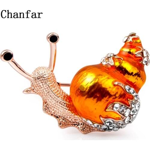 Chanfar High Quality Green Red Orange Snail Brooches Crystal Enamel Insect Brooch Pins For Women Men Dress Hijab Jewelry