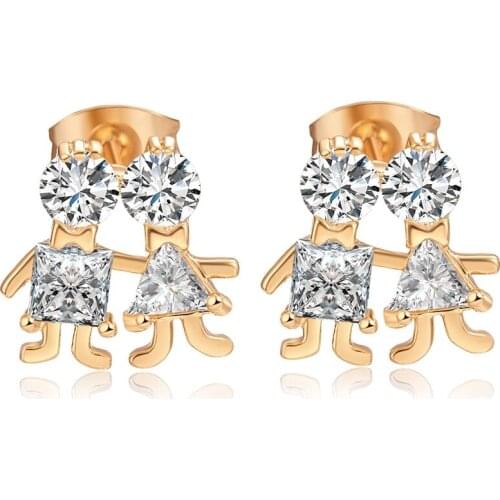 Love & Annie Gold Color White CZ Stud Earrings for Women Fashion Love Design Earrings Romantic Gifts