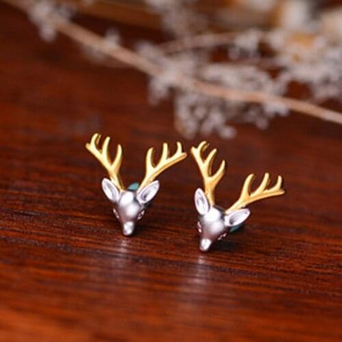 925 Sterling Silver Deer Head Stud Earrings For Women Casual Style Girl Earings Personality Jewelry