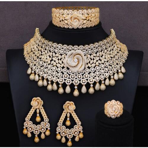Blachette BIG Super Luxury Chokers 4PC African Necklace Zircon Jewelry Sets For Women Wedding Indian Nigerian Party Celebration
