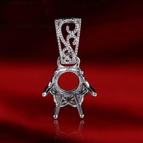 HELON Sterling Silver 925 Women Pendant Sterling Silver Vintage Style Fine Jewelry Semi Mount Pendant Setting Fit 9mm Round Cut