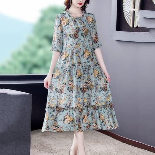 Spring/Summer 2021 Womens Clothing New Fashion Large Size 4xl Temperament Round Neck Printing Loose Draped Dress Female s331