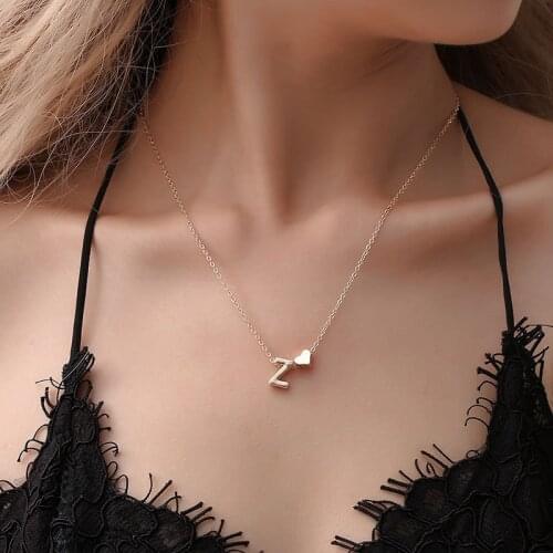 Women Heart Pendant Necklace Geometric Name Initial 26 A-Z Letter Necklace Alphabet Neckless Girlfriend Gift Clavicular Chain