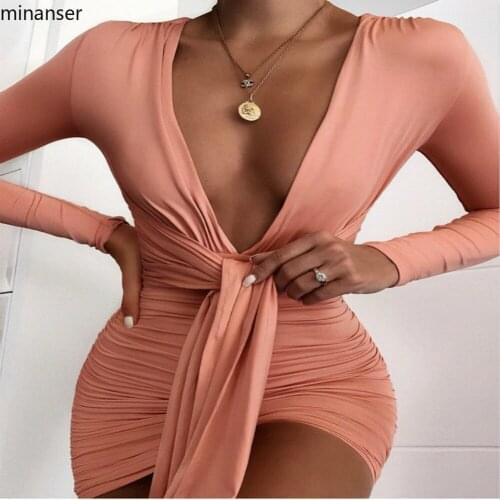 Women Sexy Dress For Sex V-Neck Home Long Sleeve Bandage Bag Hip Slim Women Dress White Red Black Bodycon Party Bow Robe Fille