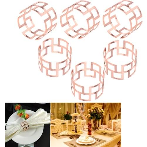 6pcs Square Hollow Alloy Napkin Rings Dinner Napkin Holder Towel Serviette Tableware Ring Buckle Table Decor