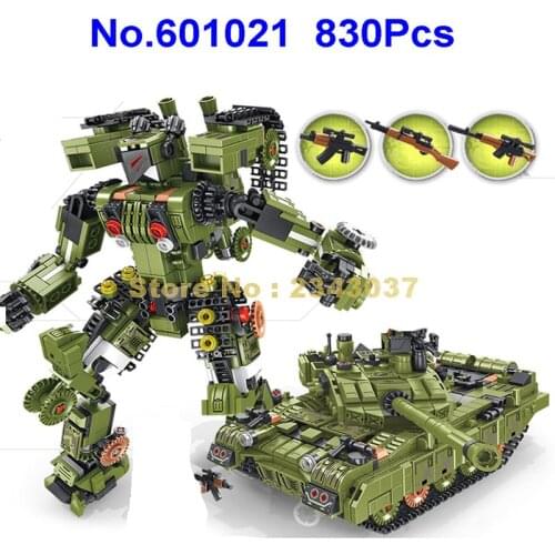 601021 830pcs Military Deformation Robot Military 99 Tank Gun 3 Building Blocks Toy