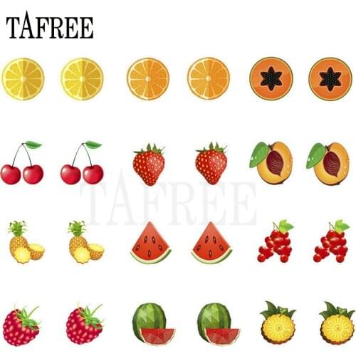 TAFREE Acrylic Fruits Shaped Earrings Epoxy Resin Watermelon strawberry Cherry Clip on Earrings Tiny ear clip ladies Jewelry