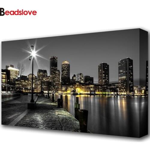 Large Diy diamond embroidery new york building night city diamond painting full square round mosaic picture of rhinestone decor