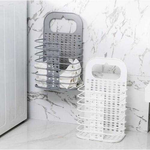 Household Wall Mounted Foldable Laundry Basket Punch-free Self-adhesive Bathroom Large Capacity Laundry Shelf Cloth Drain Rack