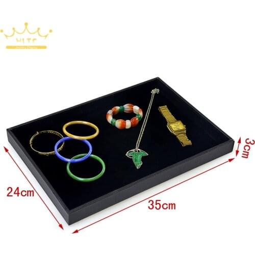 Free Shipping Wholesale Black Velvet and Leather Jewelry Display Tray Showcase Case Box Tray Stand 1pcs 35*24*3cm