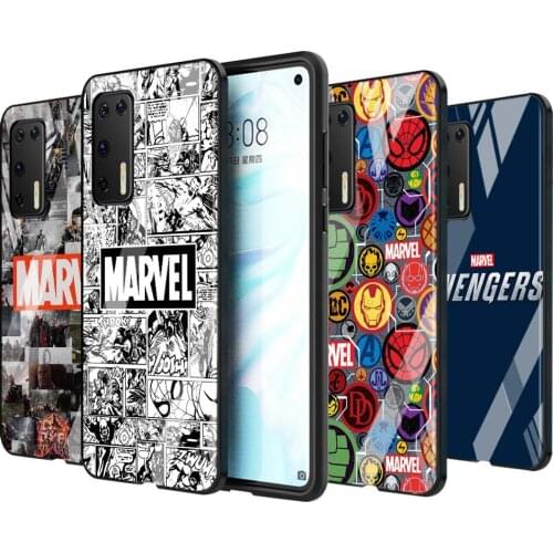 Tempered Glass Cover Shell Luxury Marvel Logo Avengers For Huawei P40 P30 P20 P10 Pro Plus Lite 5G 2019 Phone Case