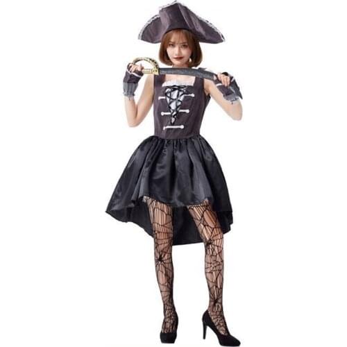 Black Woman Halloween Pirates Costumes Adult Female Warrior Captain Cosplay Carnival Purim Nightclub Bar Role Play Party Dress