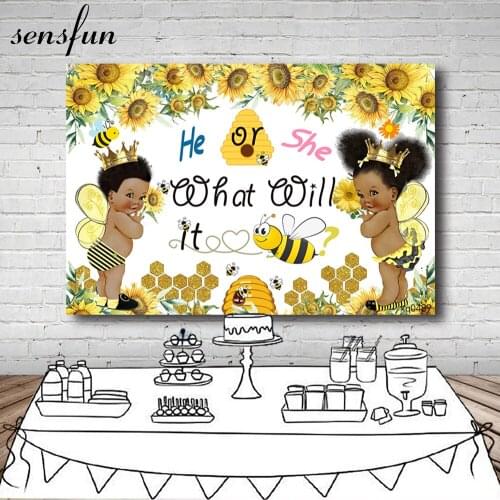 Sensfun Gender Reveal Photography Backgrounds Sunflowers Yellow Bee Baby Shower Newborn Birthday Party Backdrop Photocall Custom