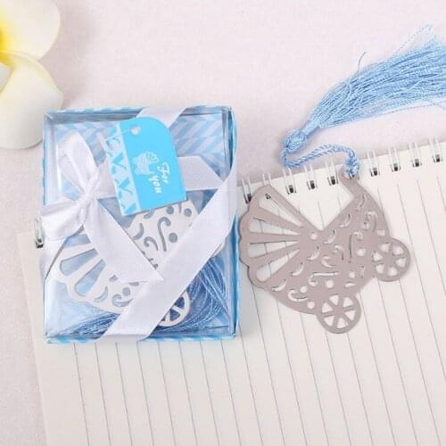 Baby cart bookmarks Christening Baptism and Back To School gift pink and blue gift box wedding favor Child birthday 50pcs