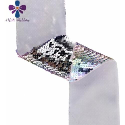 3"75mm Solid Color Double Reversible Sequin Ribbon Rainbow Hologram Gold Silver DIY Party Gift Bowknots 25yards/roll