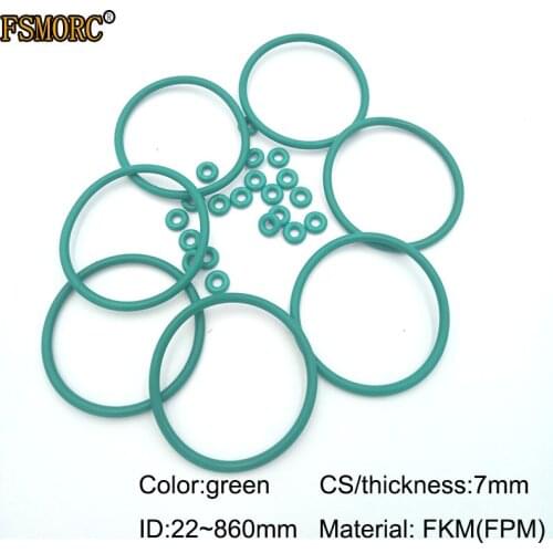 ID22mm~860mm*7mm thickness/CS Green FKM o rings Oil resistant acid and alkali resistant sealing Gasket FPM o-ring