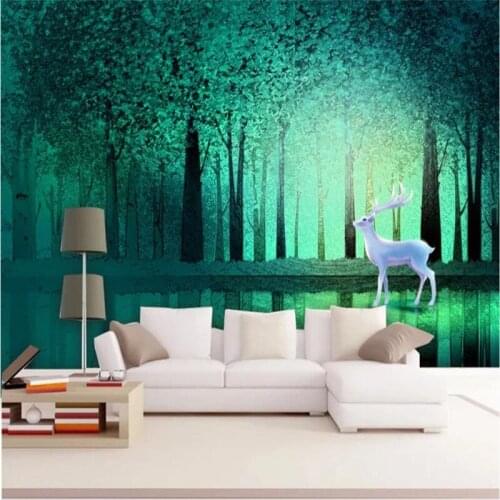 Customized 3d wallpaper Nordic minimalist forest deer hand-painted childrens wall high-grade waterproof material