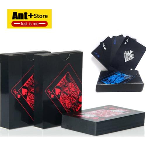 Quality Waterproof PVC Plastic Playing Cards Gold Set Trend 54pcs Deck Poker Classic Magic Tool Pure Black Magic Box-packed