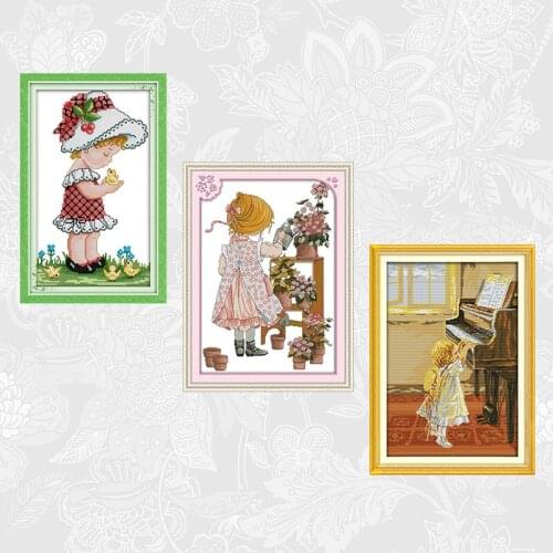 Lovely Girl Cross-stitch Printed Canvas 11CT 14CT DMC Embroidery Paintings Cross Stitch Kits DIY Handmade Needlework Crafts