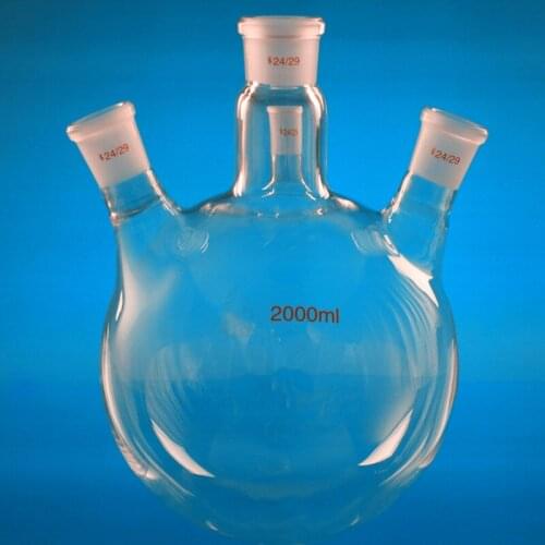 Four-neck flask 2000ml / 24 * 4 oblique reaction bottle High borosilicate thicken glass flask