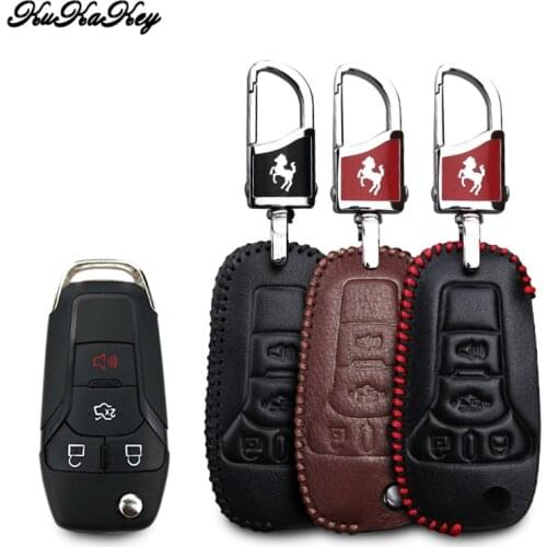 KUKAKEY Leather Car Key Case Key Bag For Ford Focus Fiesta Transit Ecosport Kuga Remote Car Key Cover Car Styling Accessories