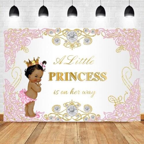 Laeacco Baby Shower Background For Princess Girl Party Wall Decor Diamond Crown Little Angel Pink Pattern Photography Backdrop