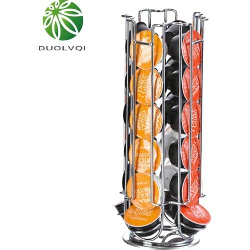 Duolvqi Metal Coffee Pods Holder Tower Chrome Plating Stand Coffee Capsule Storage Rack for 24pcs Dolce Gusto Capsule