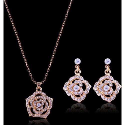 JUEMILLY Trendy Rose Jewelry Sets For Women Shining Necklaces And Earring Wedding Gifts