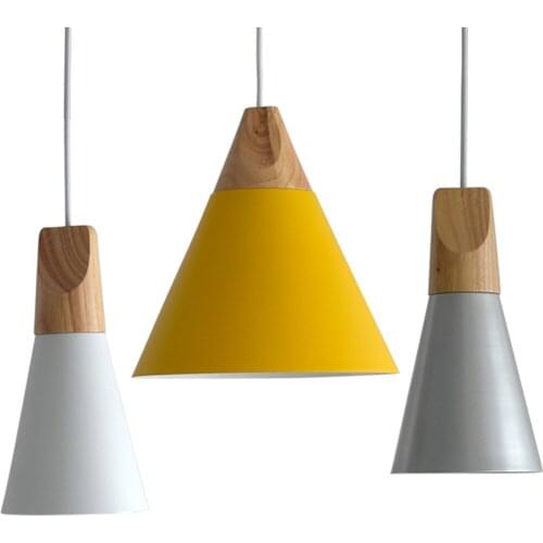 Nordic Design Modern LED Pendant Light Loft Decor Wood Color Iron Hanging Lamp Dining Room Home Lighting Droplight Luminaire