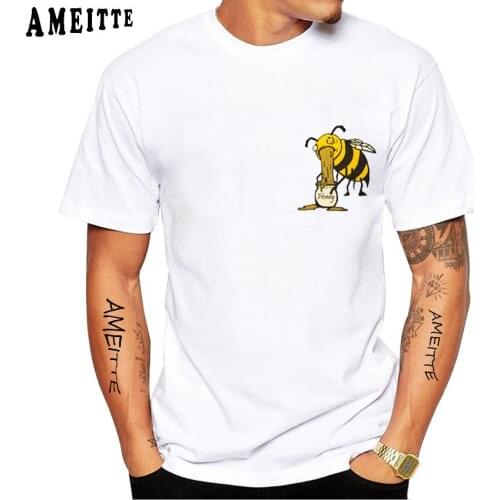 New Harajuku Anatomy of Bee Funny T-Shirt Men Short Sleeve Honey Beekeeping White Print Tops Fashion Honey Bee Pocket Tee Shirts