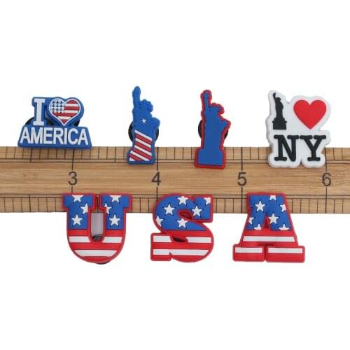 Single sale 1pc Independence Day Shoe Charms,Shoe Buckles Accessories Fit Bands Bracelets Croc JIBZ,Kids Party X-mas Gift