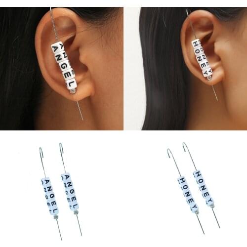 Punk Honey Angel Letter Ear Climber For Women Men Stud Earrings Geometry Hook Cuff Earring Ear Wrap Crawler Beach Jewelry Gifts