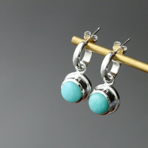 Authentic 925 Sterling Silver Earrings Inlaid Natural AmazoniteTide Silver Eardrop High Quality Temperament Party Fine Jewelr