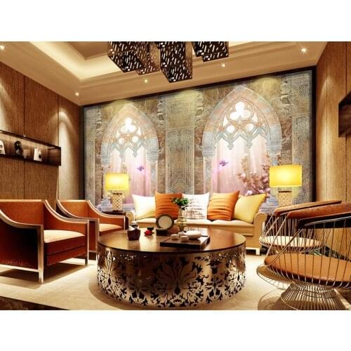 Custom 3d photo wall paper column two-door European-style purple dream TV background wall mural wall paper