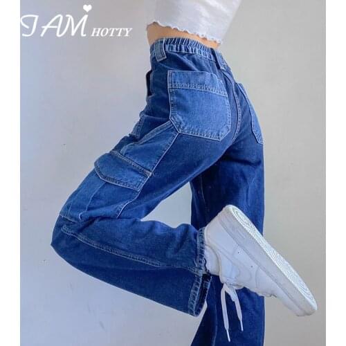 Patchwork Straight Wide Leg Woman Jeans Stretchy High Waist Baggy Mom Cute 90s Y2K Denim Boyfriend Streetwear 2020 New Iamhotty