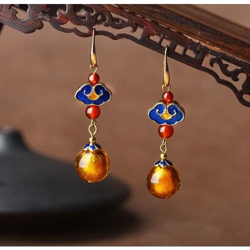 Ethnic style earrings cloisonne retro court earrings Chinese style fashion temperament earrings spring and summer new jewelry