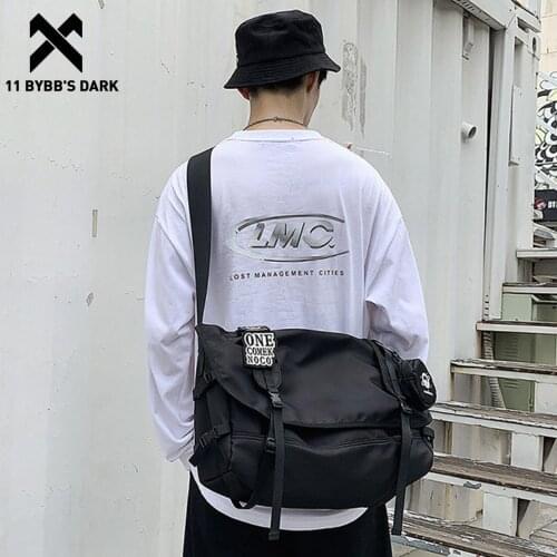 11 BYBBS DARK Large Multifunction Ribbons Shoulder Bag Travel Messenger Bag Hip Hop College School Bags Streetwear Men Women