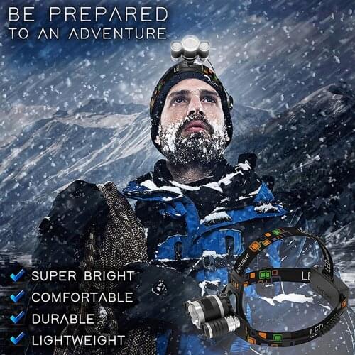 Super bright Headlight 30000Lumen headlamp 3* T6 +1*Red LED Head Lamp Flashlight Torch Lanterna 2*18650 with batteries charger