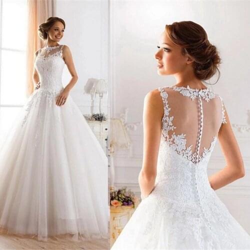 WUZHIYI O Neck Puffy Tulle Skirt Boho Wedding Dresses For Women Marriage Birde Lace A Line Appliques Bridal Gowns Hochzeitskleid