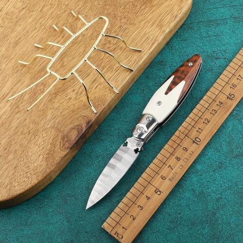 Golden cicada folding knife, Damascus, snake wood, used for camping, hunting, outdoor, kitchen knife, fruit knife, EDC