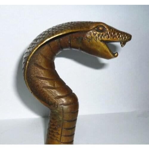 ZSR 527 ++++++ Chinese Old Bronze Hand Carved Cobra Statue Cane Walking Stick Head