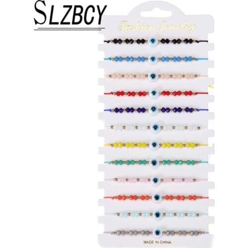 12pc/set White Red Evil eye Charms Bracelet Set Colorful Handmade Woven Rope Crystal Beads Bracelets For Women Girl Jewelry Gift