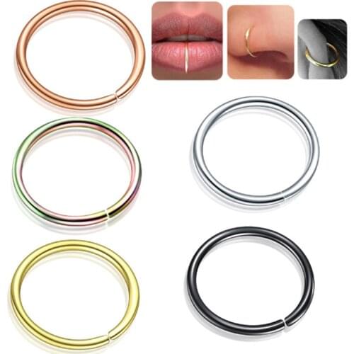 1Pair Fake Nose ring Hoop Clip On Ear Earring Lip Stud Plain 316L Surgical Steel Body Piercing Jewelry Non Septum Black Gold 18G