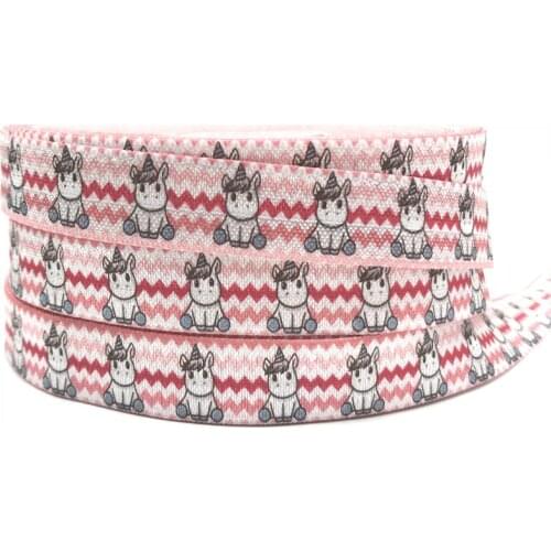 5 Yards 16mm Unicorn Chevron Printed fold over elastic bands DIY Crafts Apparel Accessories wedding Party decoration