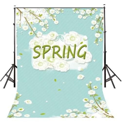 5x7ft Spring Backdrop Just Blooming White Flowers Green Background Photography Background Studio Props