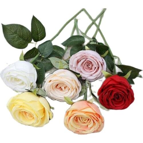 6Pcs Fake Single Stem Cara Round Rose 14" Length Simulation Roses for Wedding Home Decorative Artificial Flowers
