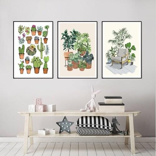 Abstract Tropical Plants Chair In A Corner Wall Art Canvas Painting Posters And Prints Wall Pictures For Living Room Botanical D