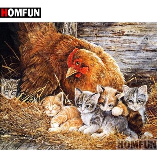 HOMFUN Full Square/Round Drill 5D DIY Diamond Painting "Chicken cat" Cross Stitch 5D Home Decor A07580