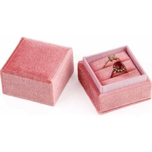Velvet Trinket Box couple Ring Box 5.6x5.6x5.6cm Jewelry Organizer Double Rings Box Jewelry Box Wedding Gift Box